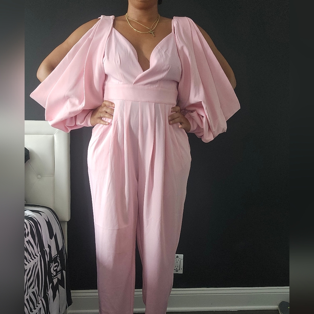 Pink Jumpsuit with Detachable Dramatic Sleeves